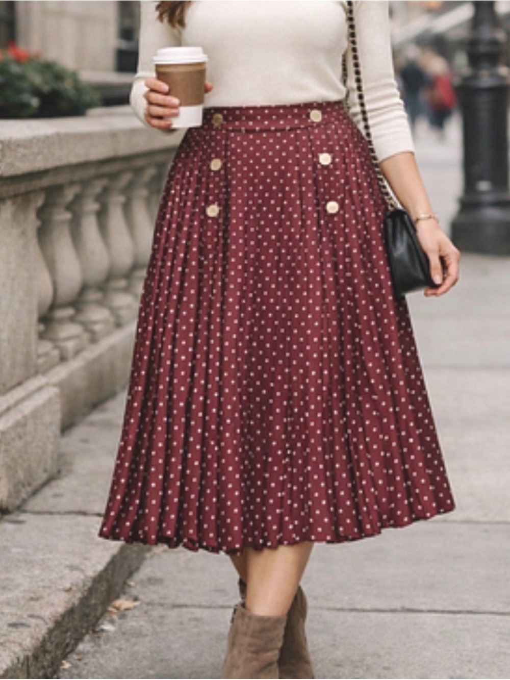 Zara Burgundy Polka Dot Midi Skirt